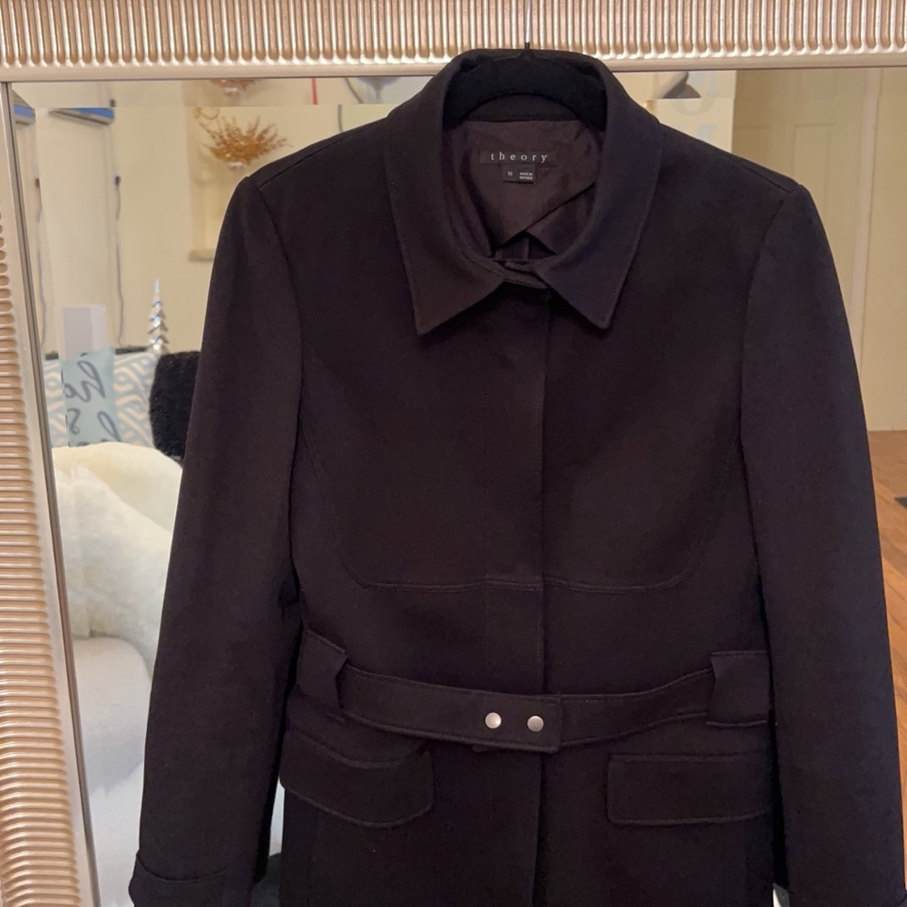 Theory Black Trench Coat Sleek Professional Style